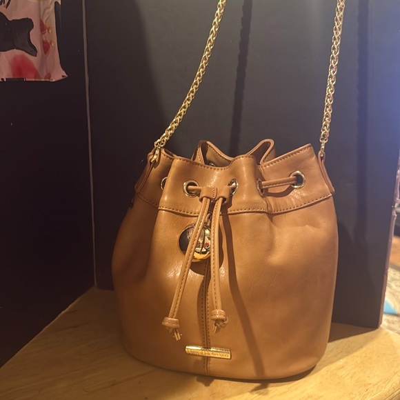HOUSE OF HARLOW 1960 BROWN LEATHER DRAWSTRING BUCKET BAG - Picture 1 of 9